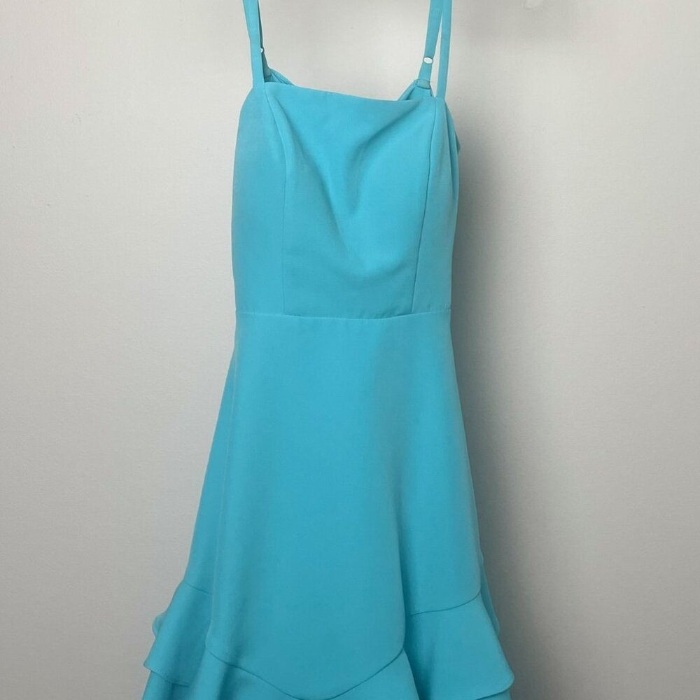 Dear Moon Corset Bow Back Ruffle Hem Dress Turquoise